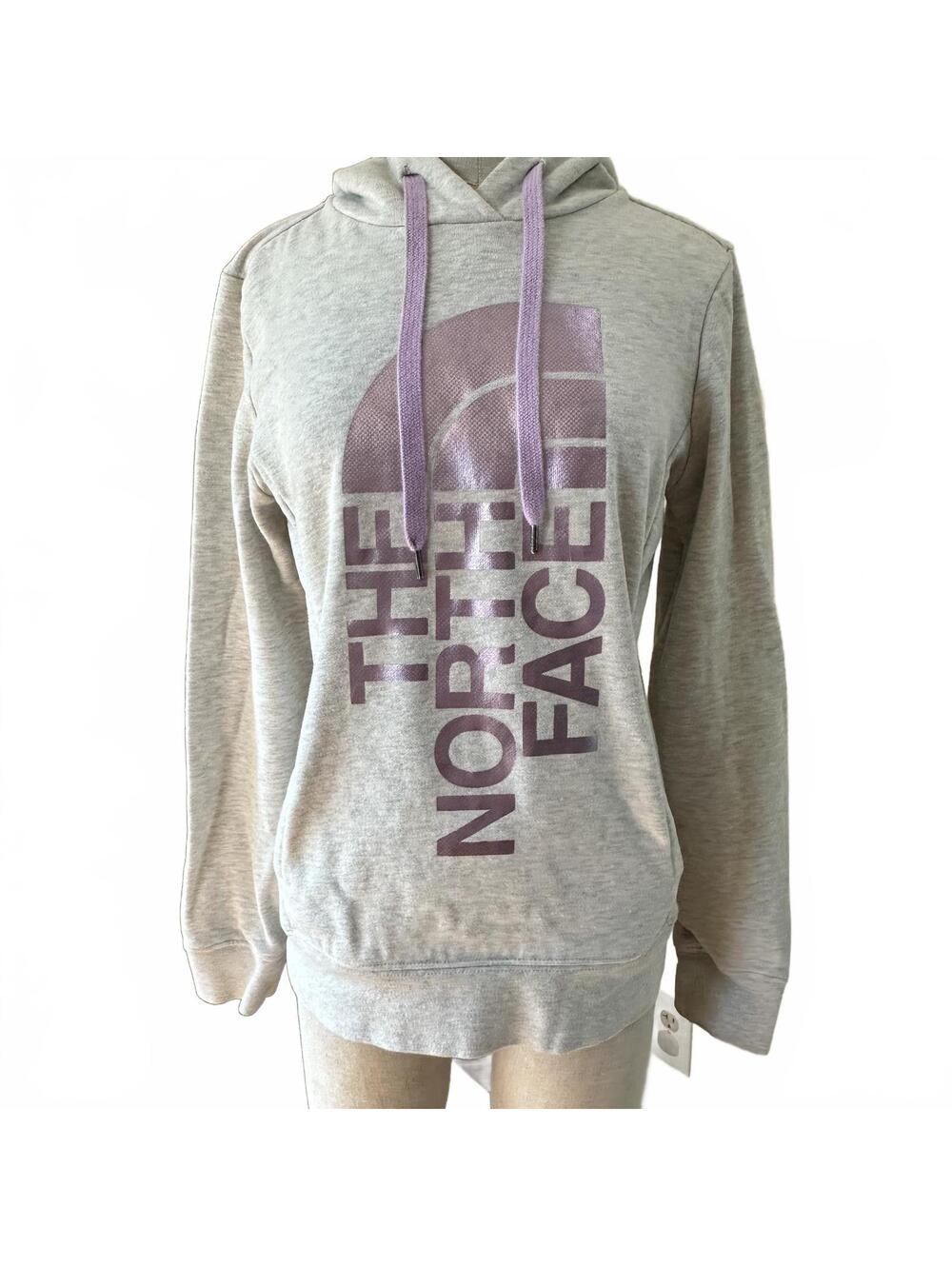 The North Face Grey Pullover Hoodie Purple Logo Small